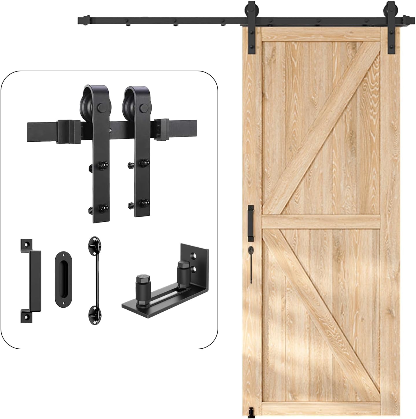 6Ft Heavy Duty Sturdy Sliding Barn Door Hardware Kit Single Door - Smoothly and Quietly - Simple and Easy to Install - Fit 1 3/8-1 3/4" Thickness Door Panel(Black)(J Shape Hangers)
