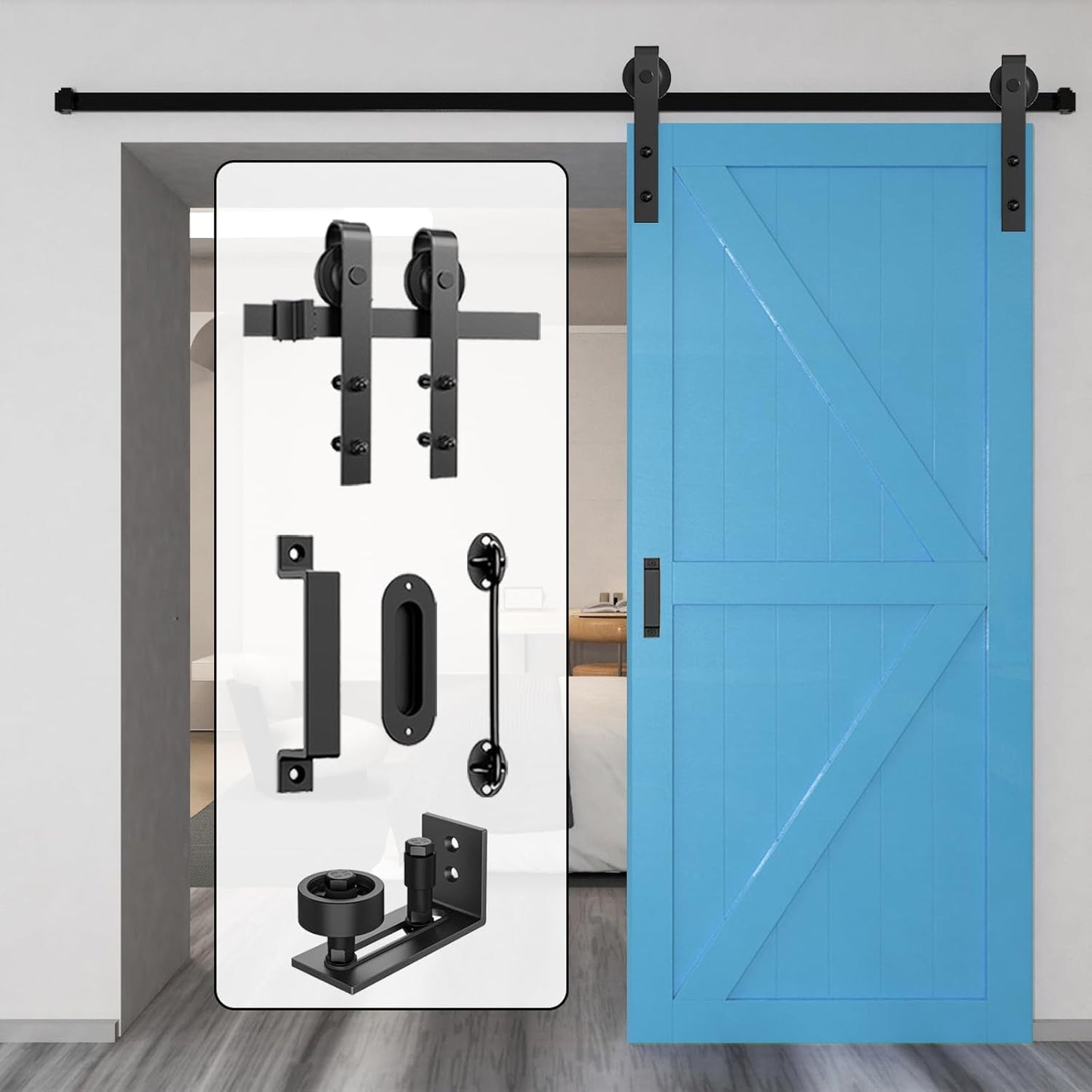 6Ft Heavy Duty Sturdy Sliding Barn Door Hardware Kit Single Door - Smoothly and Quietly - Simple and Easy to Install - Fit 1 3/8-1 3/4" Thickness Door Panel(Black)(J Shape Hangers)