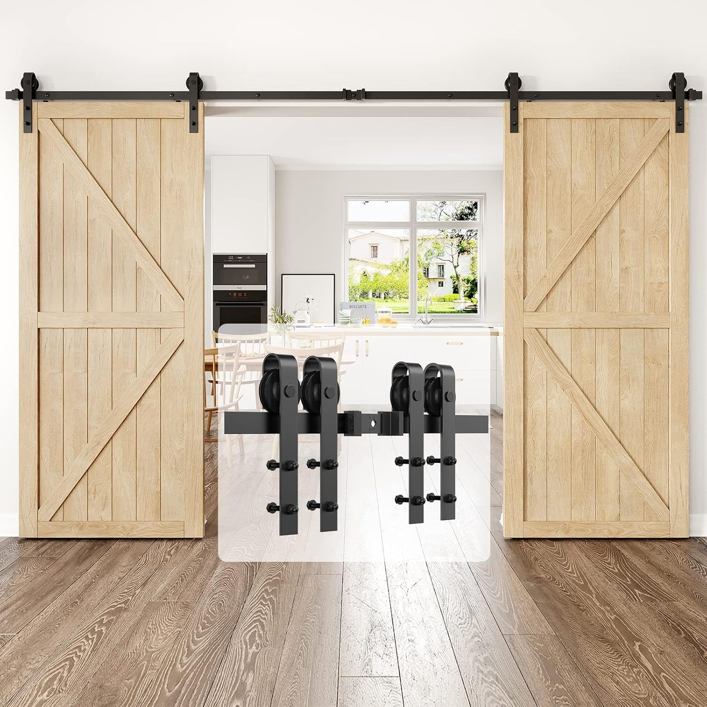 6Ft Heavy Duty Sturdy Sliding Barn Door Hardware Kit Single Door - Smoothly and Quietly - Simple and Easy to Install - Fit 1 3/8-1 3/4" Thickness Door Panel(Black)(J Shape Hangers)